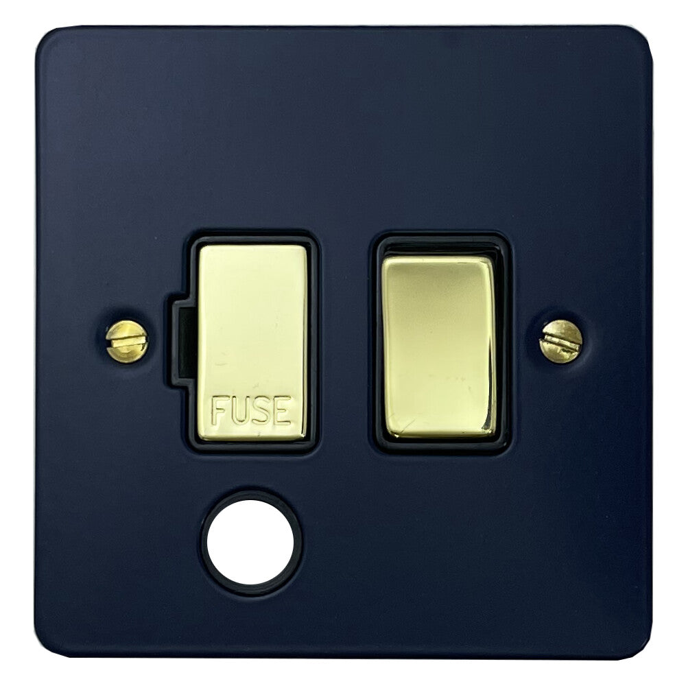 Flat Blue Switch Fuse Spur and Flex Outlet (Polished Brass Switch/Black Inserts)