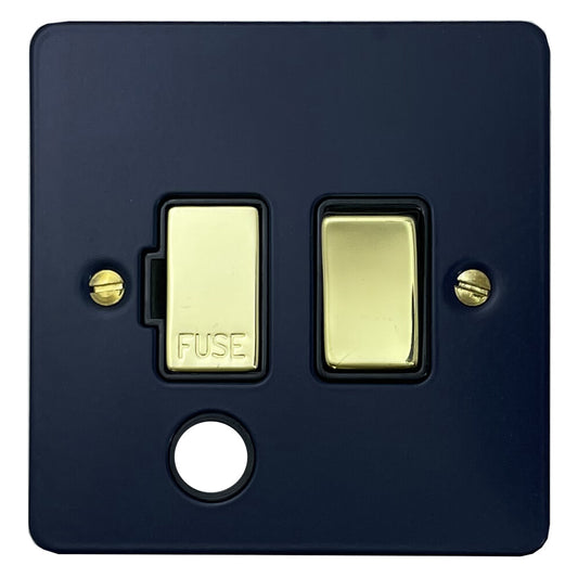 Flat Blue Switch Fuse Spur and Flex Outlet (Polished Brass Switch/Black Inserts)