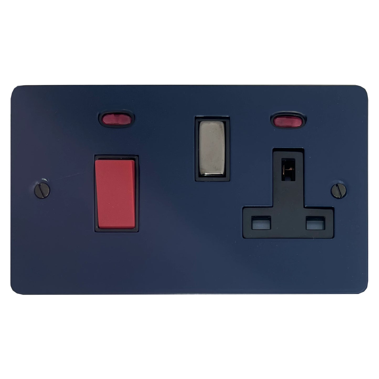 Flat Blue 45 Amp Cooker Switch and Socket (Black Nickel Switch/Black Insert)