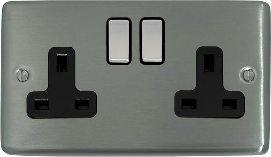 Contour  Brushed Steel  2 Gang Socket