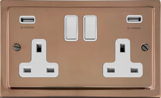Victorian Polished Copper 2 Gang Usb Socket