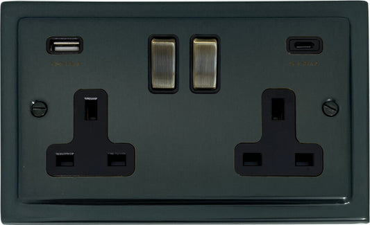 Victorian Black Bronze 2 Gang Socket with USBC Ports