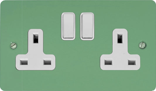Flat Sage Green 2 Gang Socket (White Switches)