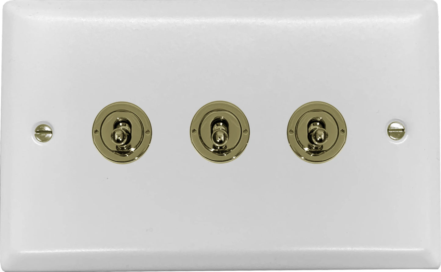 Spectrum Flat White 3 Gang Toggle (Polished Brass Toggle)