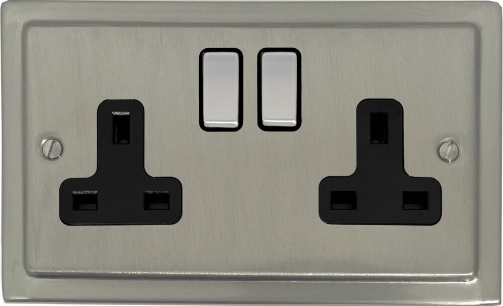 Victorian  Satin Nickel  2 Gang Socket