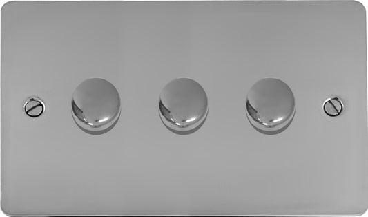 Flat Polished Chrome 3 Gang 120W LED Dimmer