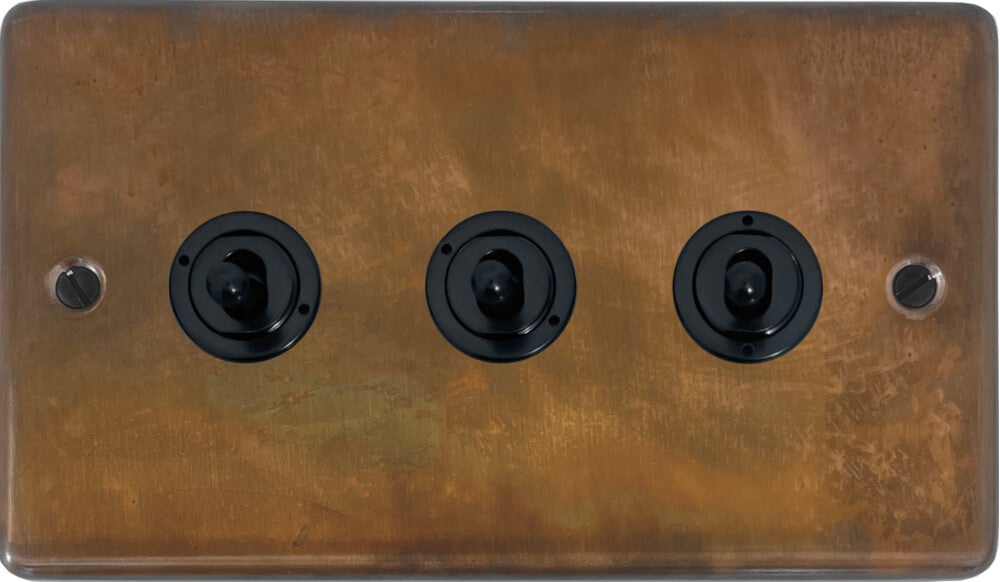 Contour Tarnished Copper 3 Gang Toggle (Flat Black Toggle)