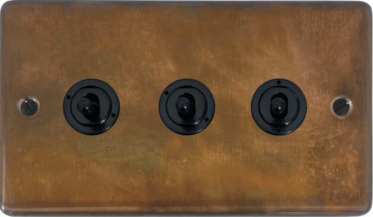 Contour Tarnished Copper 3 Gang Toggle (Flat Black Toggle)