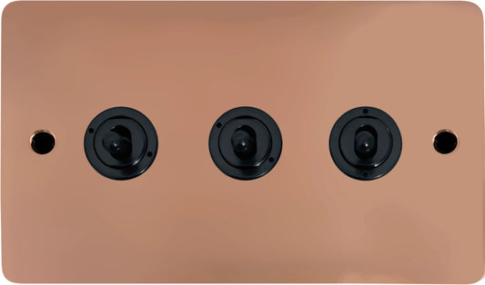 Flat Bright Copper 3 Gang Toggle (Flat Black Toggle)