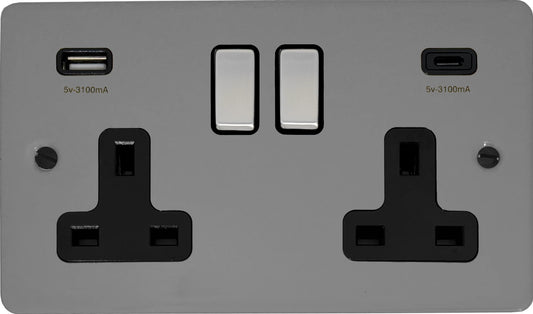 Flat Light Grey 2 Gang Socket C/W USBC Ports