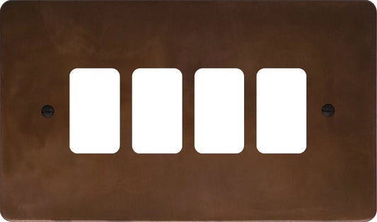 Flat Tarnished Copper 4 Gang Grid Plate