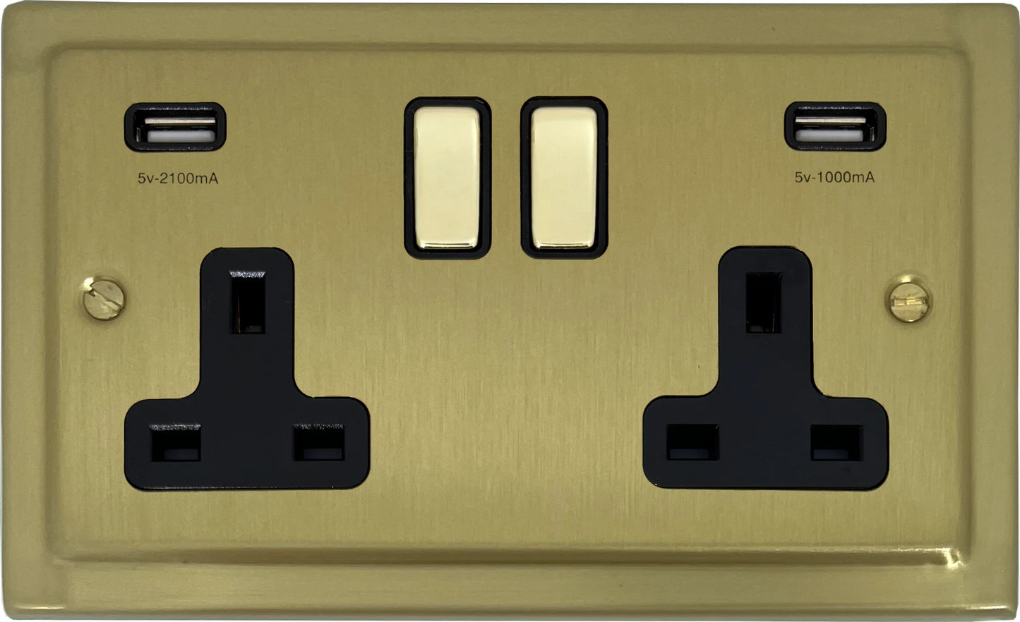 Trimline Satin Brass 2 Gang Socket C/W Usb Ports
