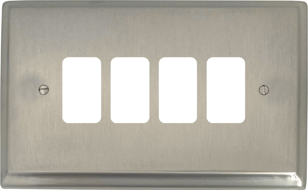 Deco Satin Nickel 4 Gang Grid Plate