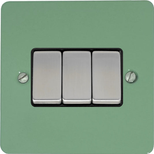 Flat Sage Green 3 Gang Switch (Satin Chrome Switches/Black Inserts)