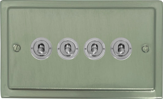 Victorian Satin Nickel 4 Gang Toggle (Brushed Steel Toggle)
