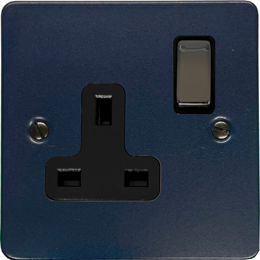 Flat Blue 1 Gang Socket (Black Nickel Switch/Black Insert)