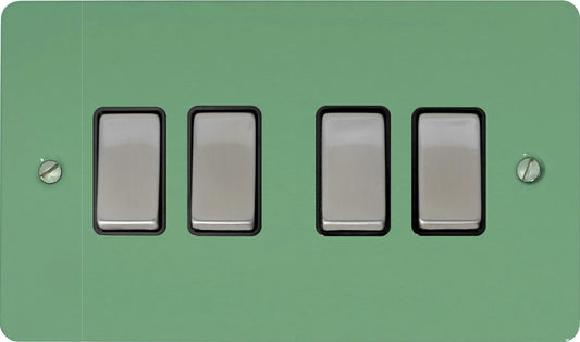 Flat Sage Green 4 Gang Switch (Satin Chrome Switches/Black Inserts)