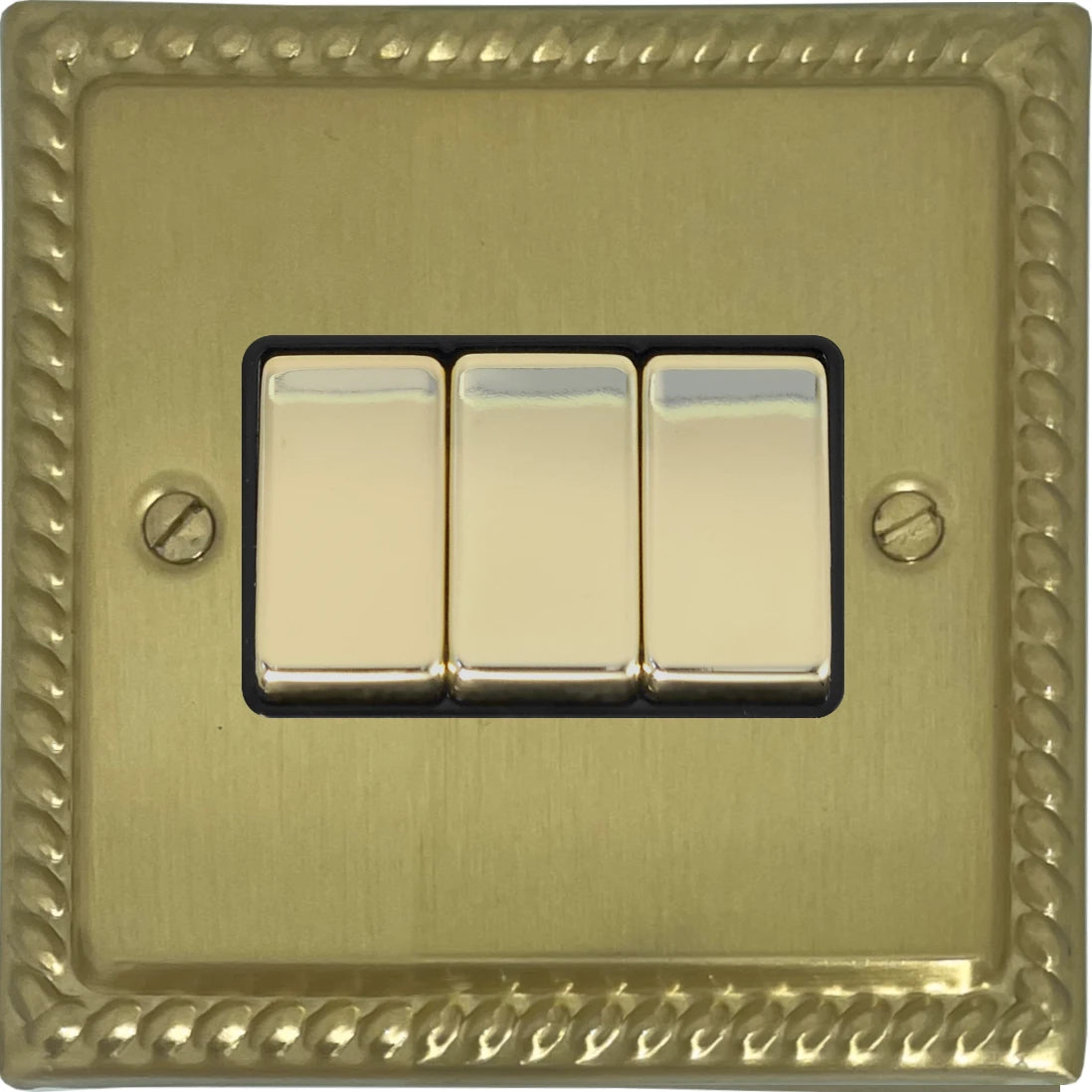 Georgian Satin Brass 3 Gang Switch