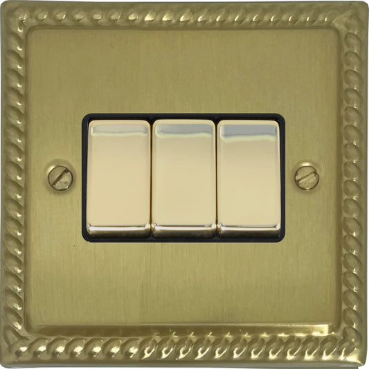Georgian Satin Brass 3 Gang Switch
