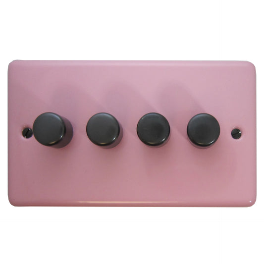 Contour Gloss Pink 4 Gang LED Dimmer (Black Nickel Caps) - Contour range electrical dimmer