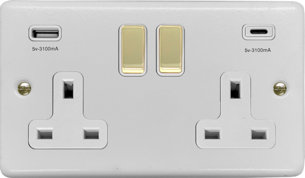 Contour Flat White 2 Gang Socket C/W USBC Ports