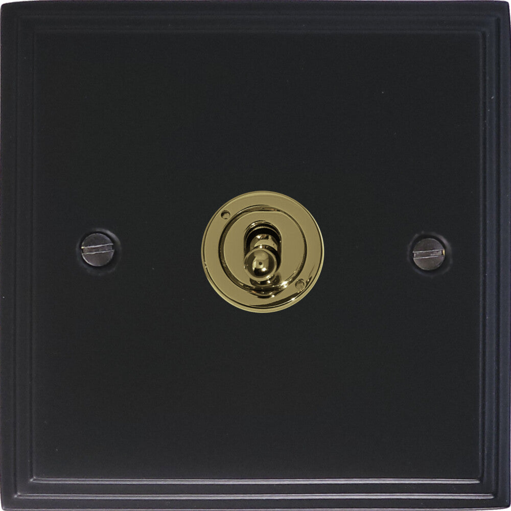 Victorian Flat Black 1 Gang Intermediate Toggle (Polished Brass Toggle)