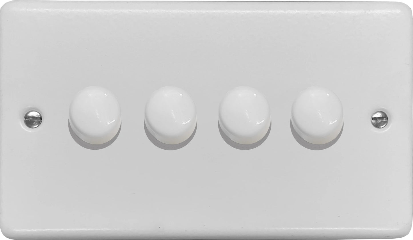 Contour Flat White 4 Gang Dimmer LED - White Caps