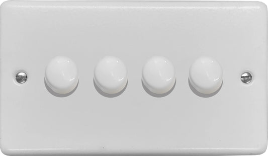 Contour Flat White 4 Gang Dimmer LED - White Caps