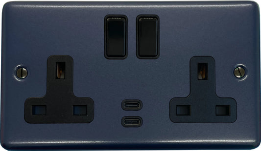 Contour  Blue  2 Gang Socket with USBC
