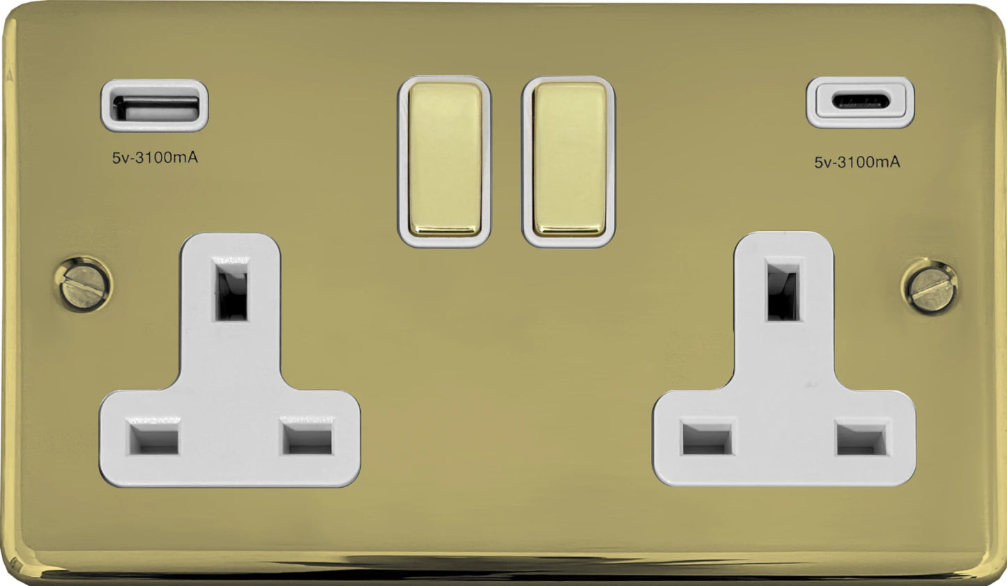 Contour Polished Brass 2 Gang USBC Socket