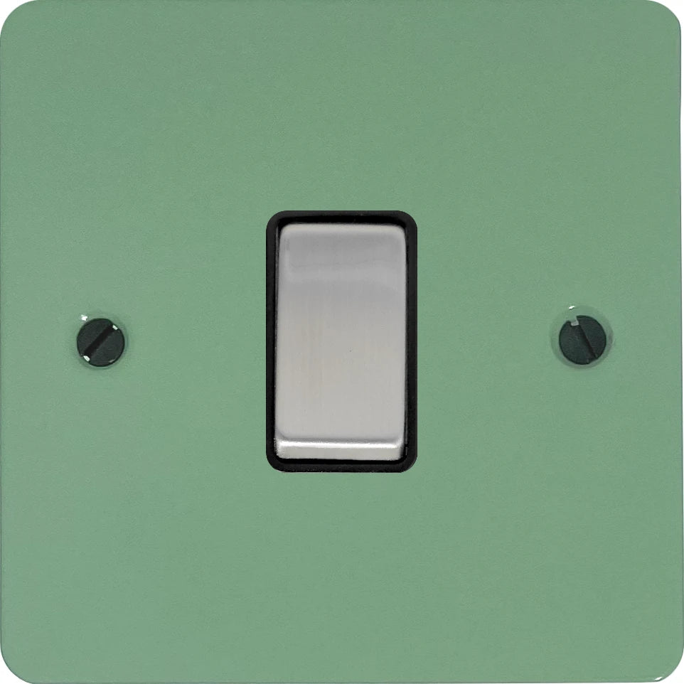 Flat Sage Green 1 Gang Switch (Satin Chrome Switch/Black Insert)