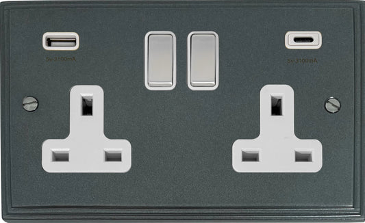 Victorian Pewter 2 Gang USBC Socket