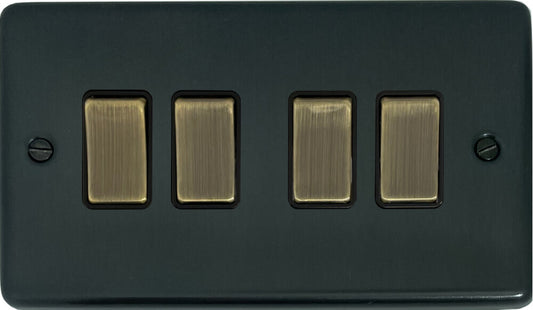 Contour Black Bronze 4 Gang Switch (Black Insert/Antique Brass Switch)