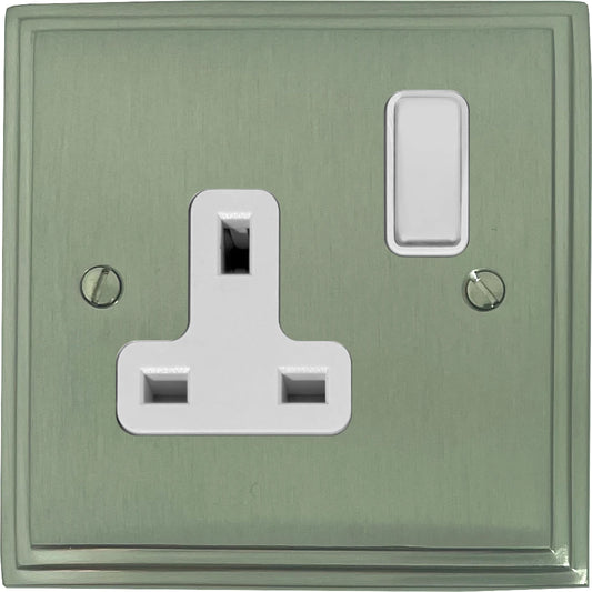 Victorian Satin Nickel 1 Gang Socket (White Plastic)