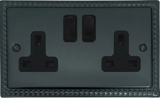 Georgian Black Bronze 2 Gang Socket (Black Switches)