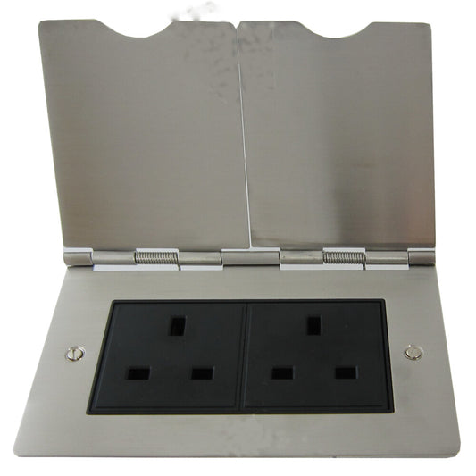 2 Gang 13 Amp Brushed Steel Floor Socket