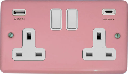 Contour Pink 2 Gang Socket C/W USBC Ports