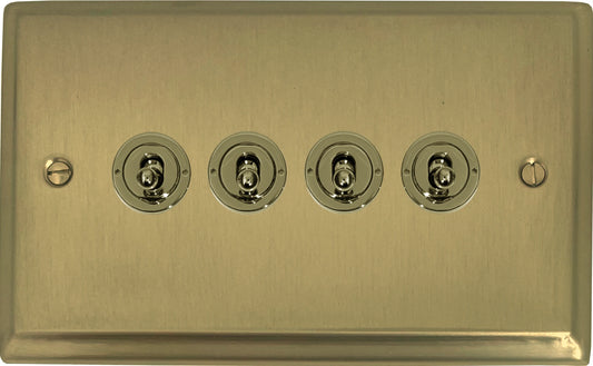 Deco Satin Brass 4 Gang Toggle (Polished Brass Toggle)