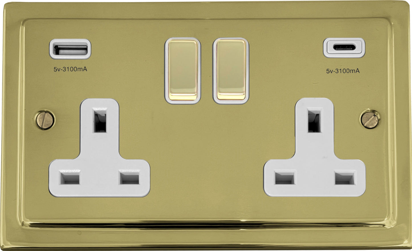 Victorian Polished Brass 2 Gang Socket C/W USBC Port