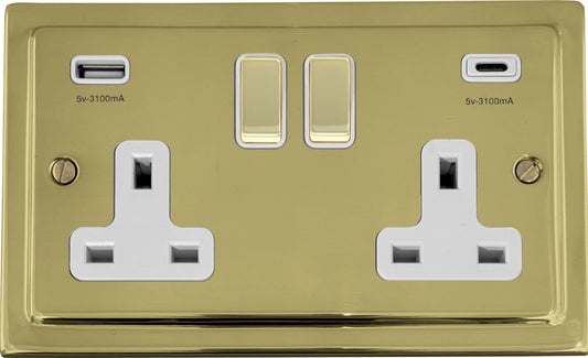 Victorian Polished Brass 2 Gang Socket C/W USBC Port