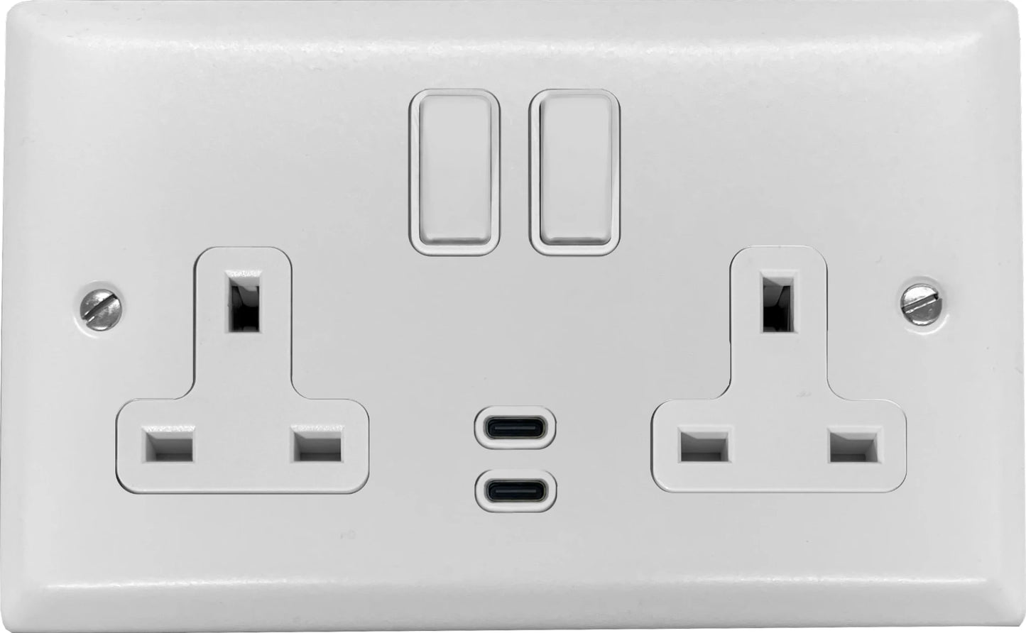 Spectrum Flat White 2 Gang Socket C/W USBC Ports
