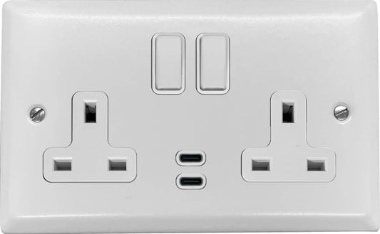 Spectrum Flat White 2 Gang Socket C/W USBC Ports