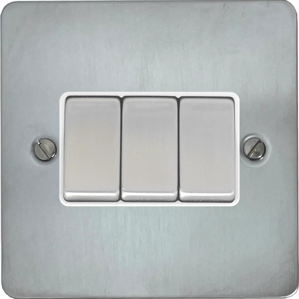 Flat Satin Chrome 3 Gang 2 Way Switch