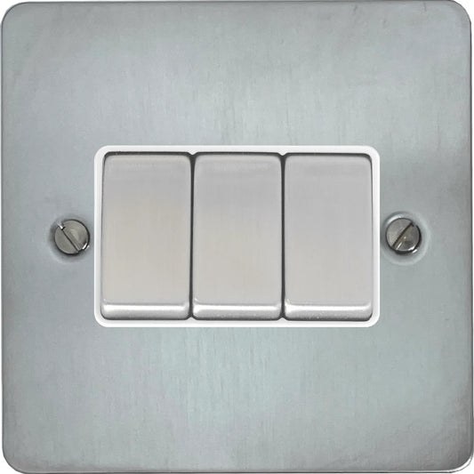 Flat Satin Chrome 3 Gang 2 Way Switch