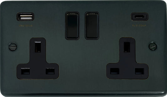 Contour  Black Bronze  2 Gang Socket with USBC