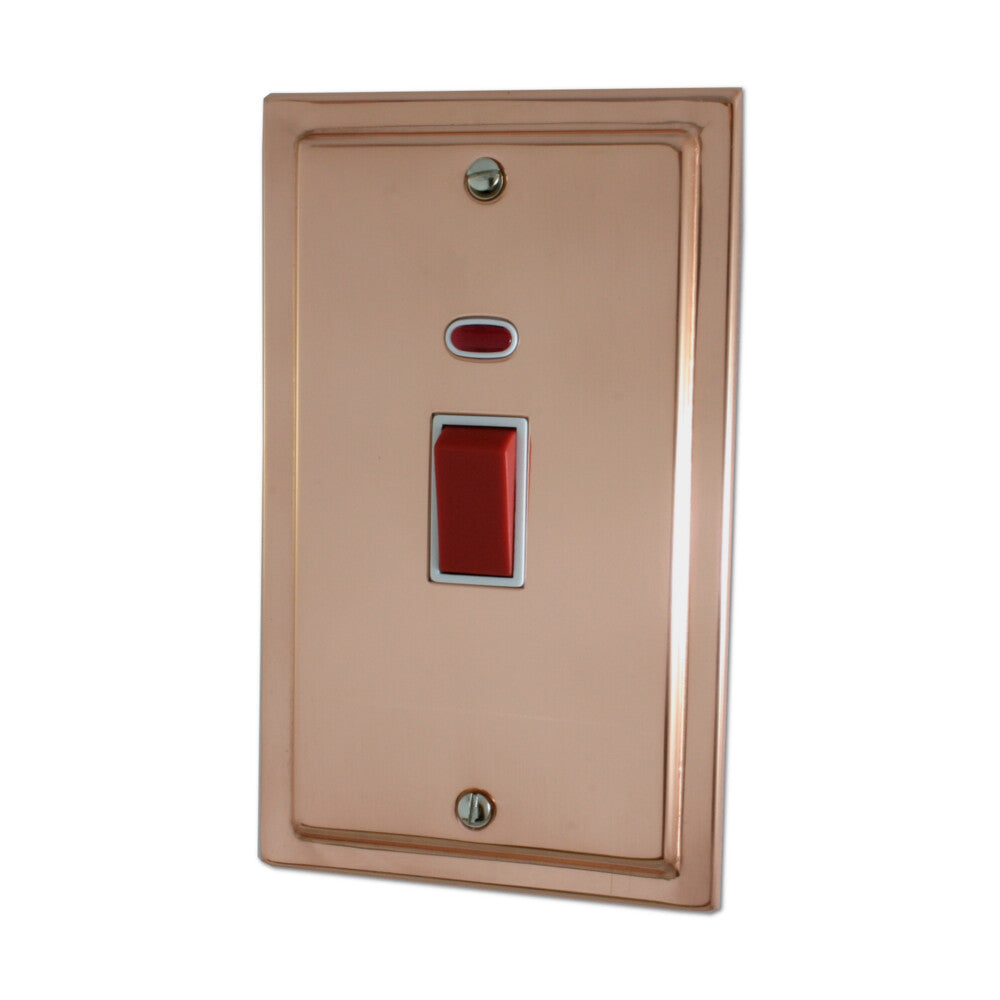 Victorian Polished Copper 45 Amp Dp Switch & Neon L/Plate