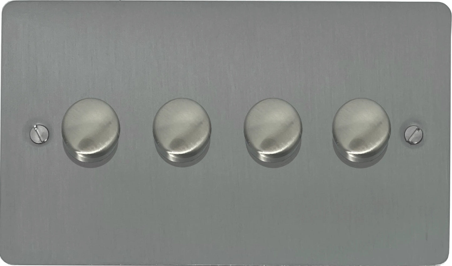 Flat Brushed Steel 4 Gang LED Dimmer