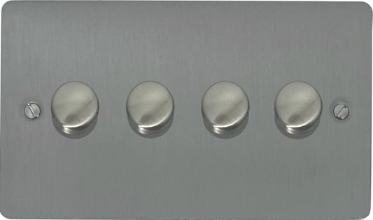Flat Brushed Steel 4 Gang LED Dimmer