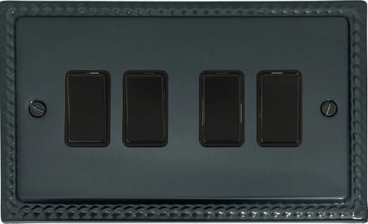 Georgian Black Bronze 4 Gang Switch (Black Switches)