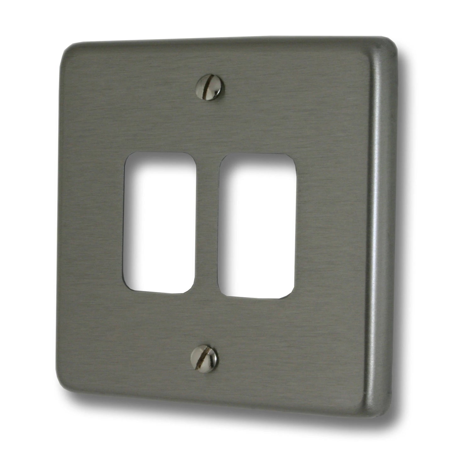 Contour Brushed Steel 2 Gang Grid Plate